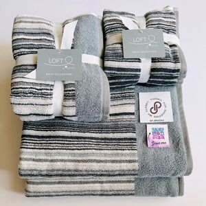🎁8PC LOFT by Loftex Bath Towel Set - 8 Pieces - MULTI STRP GREYS